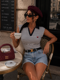 Polo smanicata a righe con colletto - R.a. Boutique