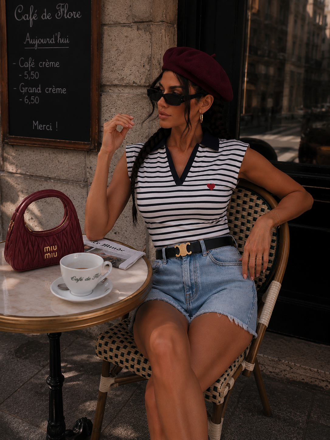 Polo smanicata a righe con colletto - R.a. Boutique