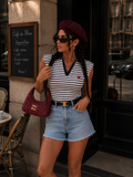 Polo smanicata a righe con colletto - R.a. Boutique