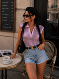 Polo smanicata a righe con colletto - R.a. Boutique