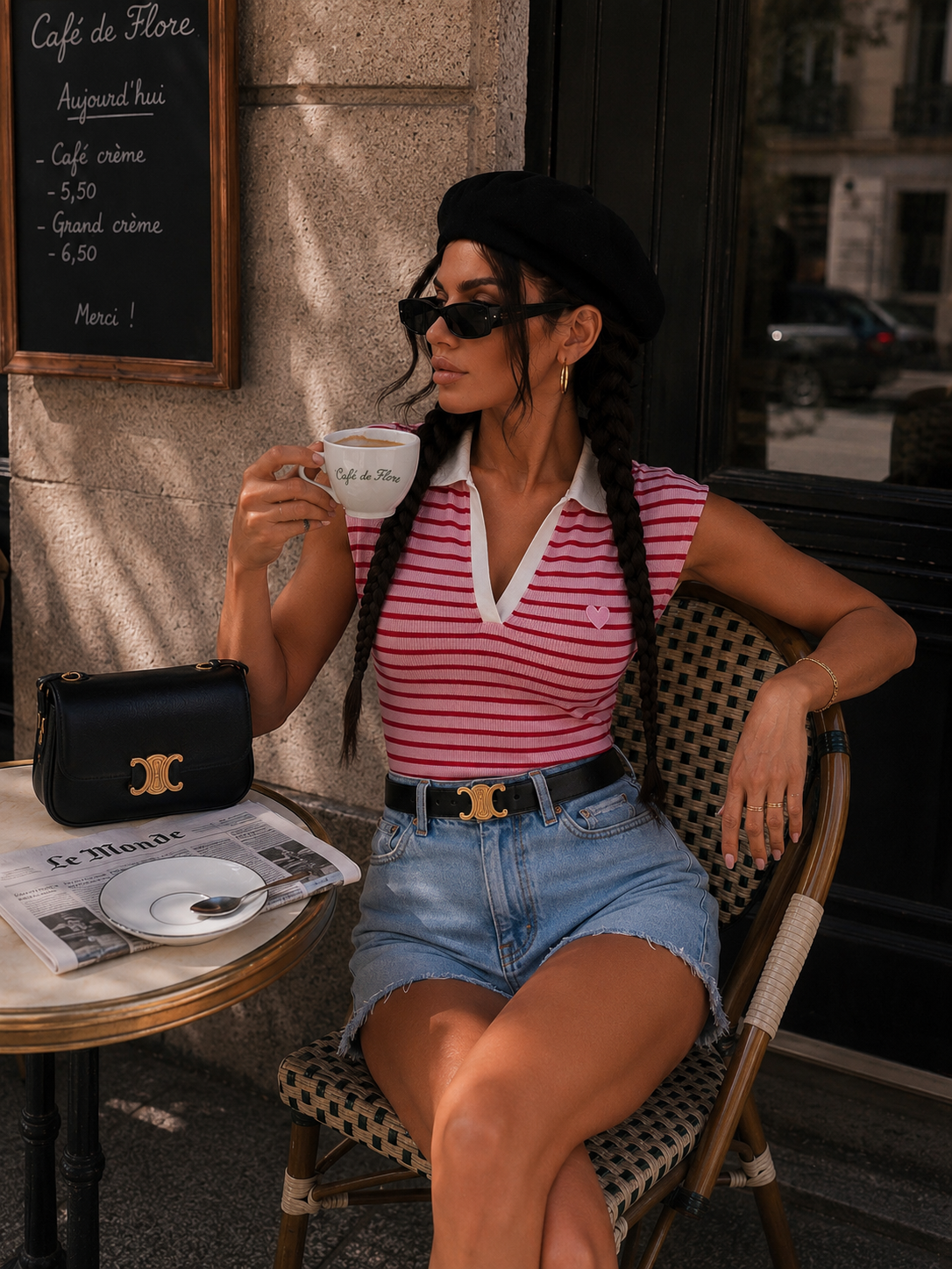 Polo smanicata a righe con colletto - R.a. Boutique