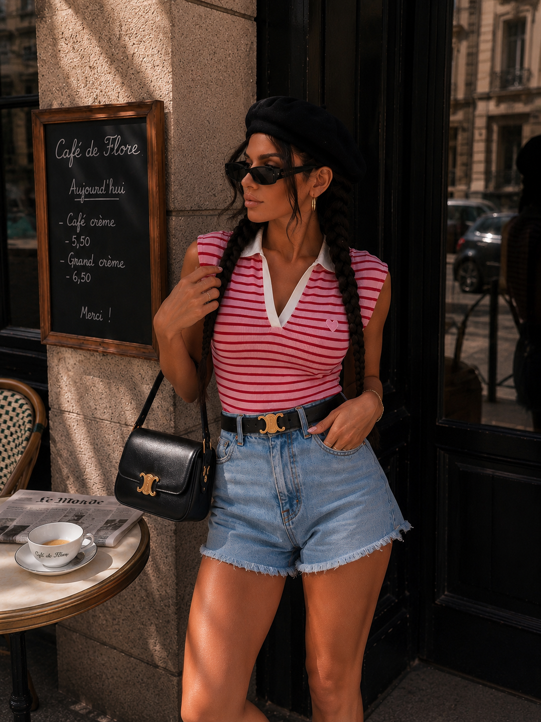 Polo smanicata a righe con colletto - R.a. Boutique