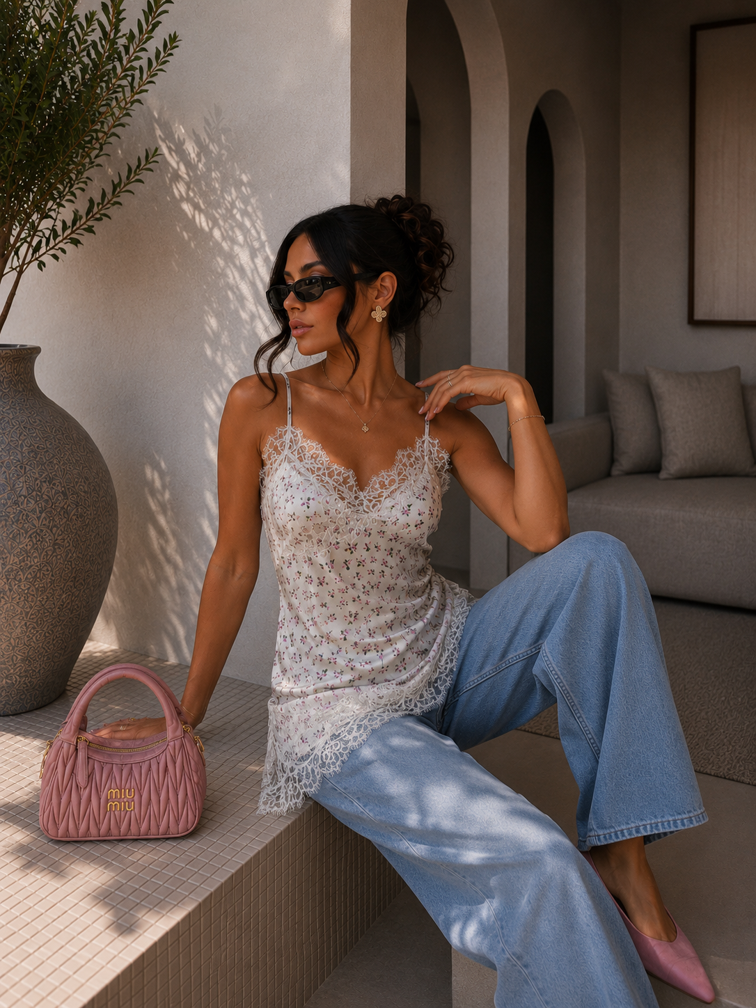 Top in pizzo floreale con bretelle - R.a. Boutique