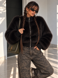 Giacca Eco Pelliccia con Zip Nero - R.a. Boutique