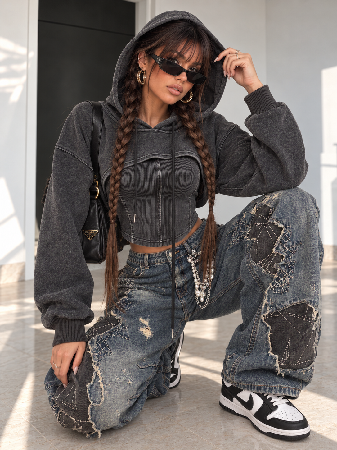 Felpa 2 Pezzi con Canotta e Top Corto con Cappuccio - R.a. Boutique