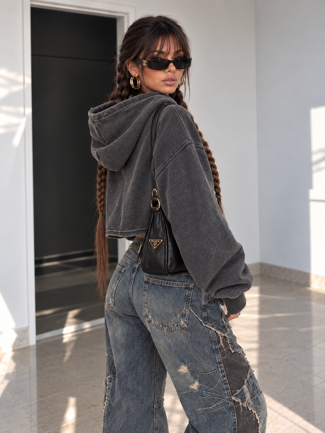Felpa 2 Pezzi con Canotta e Top Corto con Cappuccio - R.a. Boutique