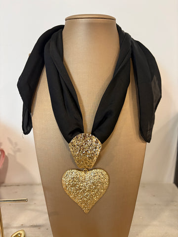 Collana Foulard Nero con doppio cuore - R.a. Boutique