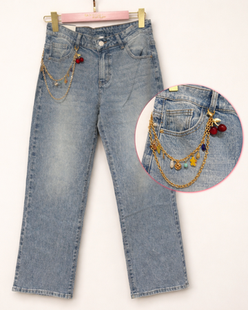 Jeans wide leg con catenina cherry