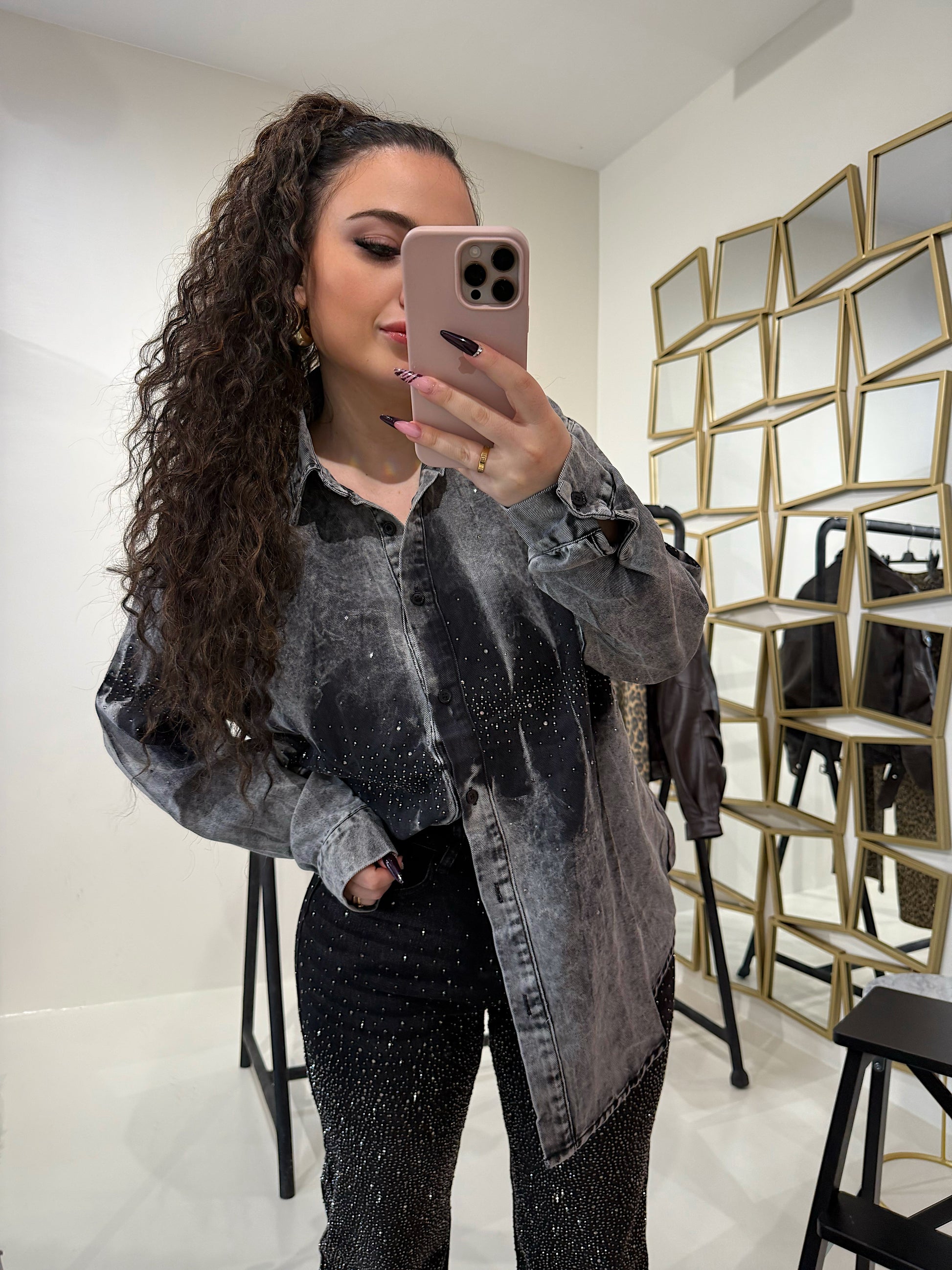 Maxi camicione in jeans e strass - R.a. Boutique