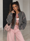 Cardigan a Trecce con Profili a Contrasto Grigio Rosa - R.a. Boutique