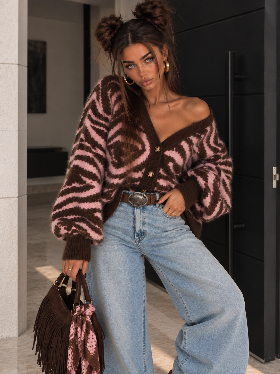 Cardigan Zebrato Marrone e Rosa - R.a. Boutique