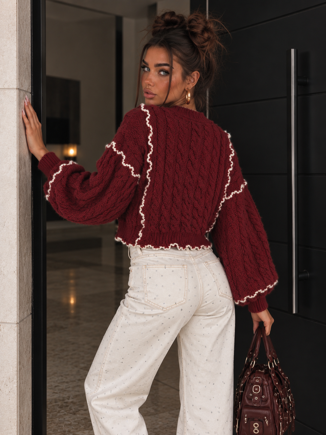 Cardigan a Trecce con polsini a Contrasto - R.a. Boutique