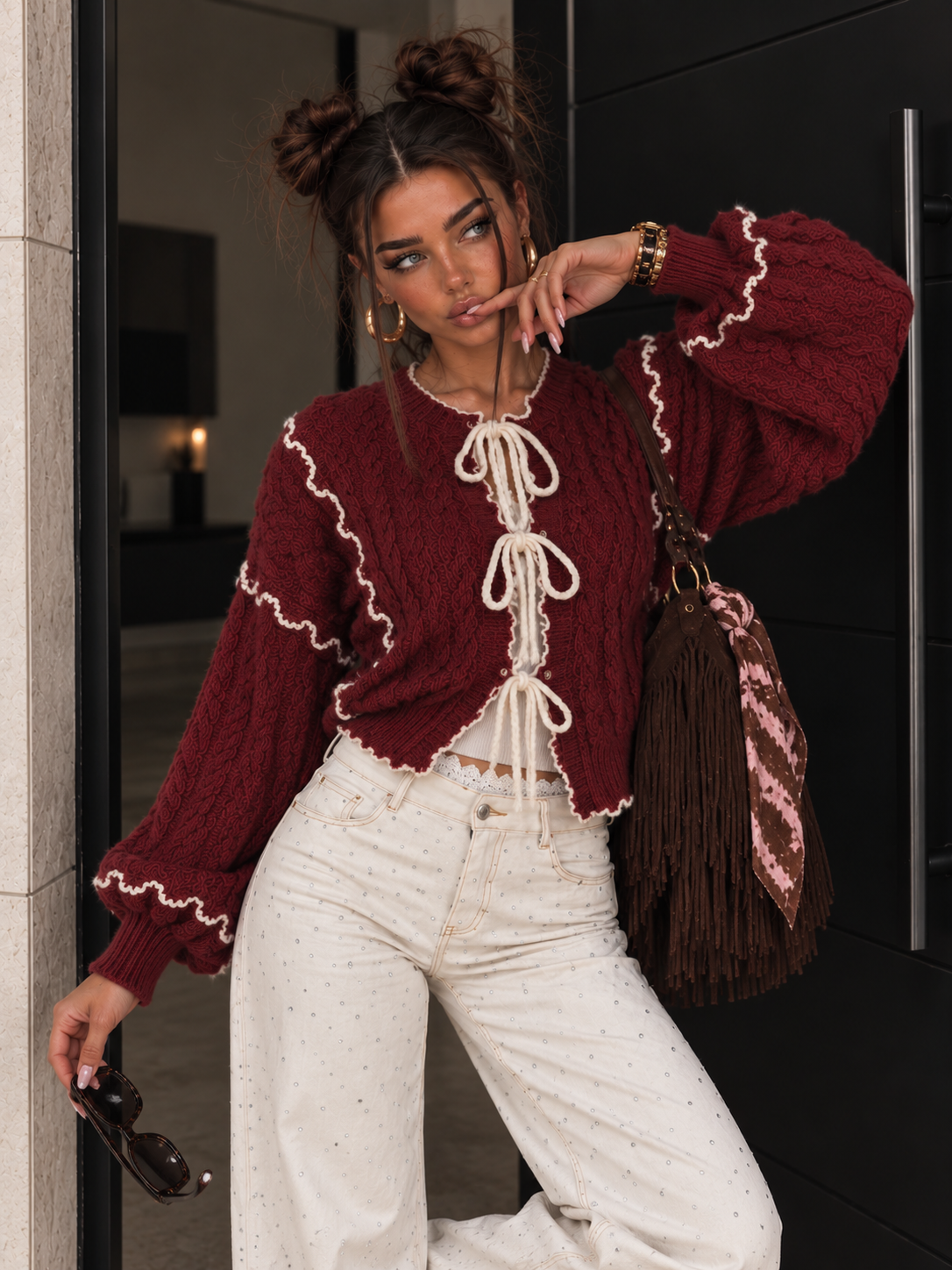 Cardigan a Trecce con polsini a Contrasto - R.a. Boutique