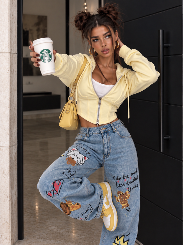 Felpa Crop Gialla con Vita Corsetto
