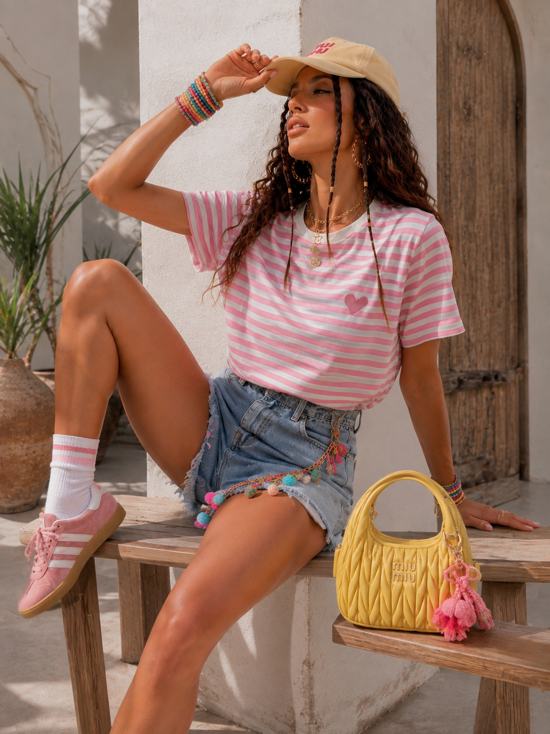 T-shirt a righe con cuore - R.a. Boutique