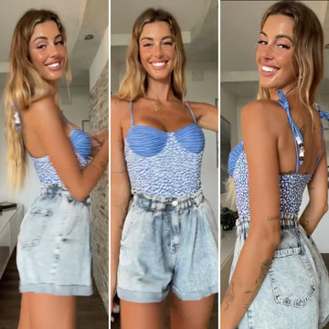 Short in jeans con elastico in vita - R.a. Boutique 