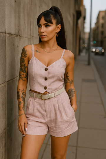 Completo top e short con cintura cipria - R.a. Boutique