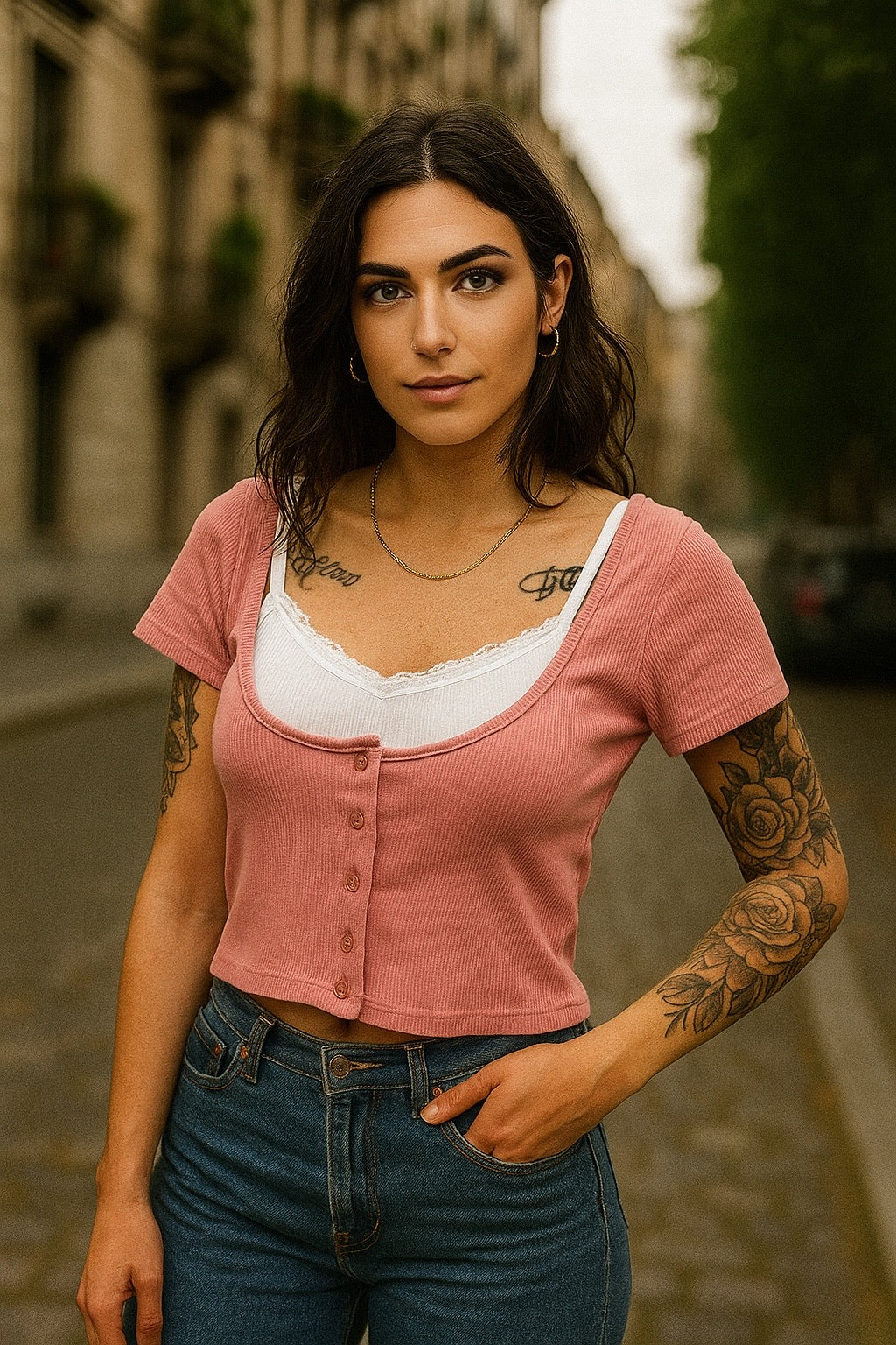 Maglia rosa con canotta - R.a. Boutique