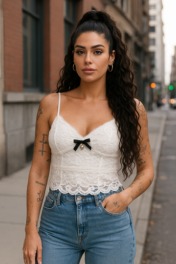 Top in pizzo con fiocco - R.a. Boutique