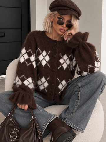 Cardigan Fluffy Diamond Marrone