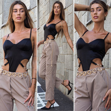 Body nero sgambato con gioiello - R.a. Boutique 