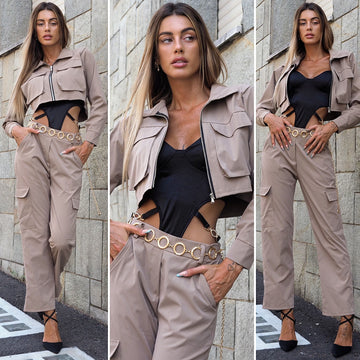 Completo giacca e pantalone cargo Camel - R.a. Boutique 