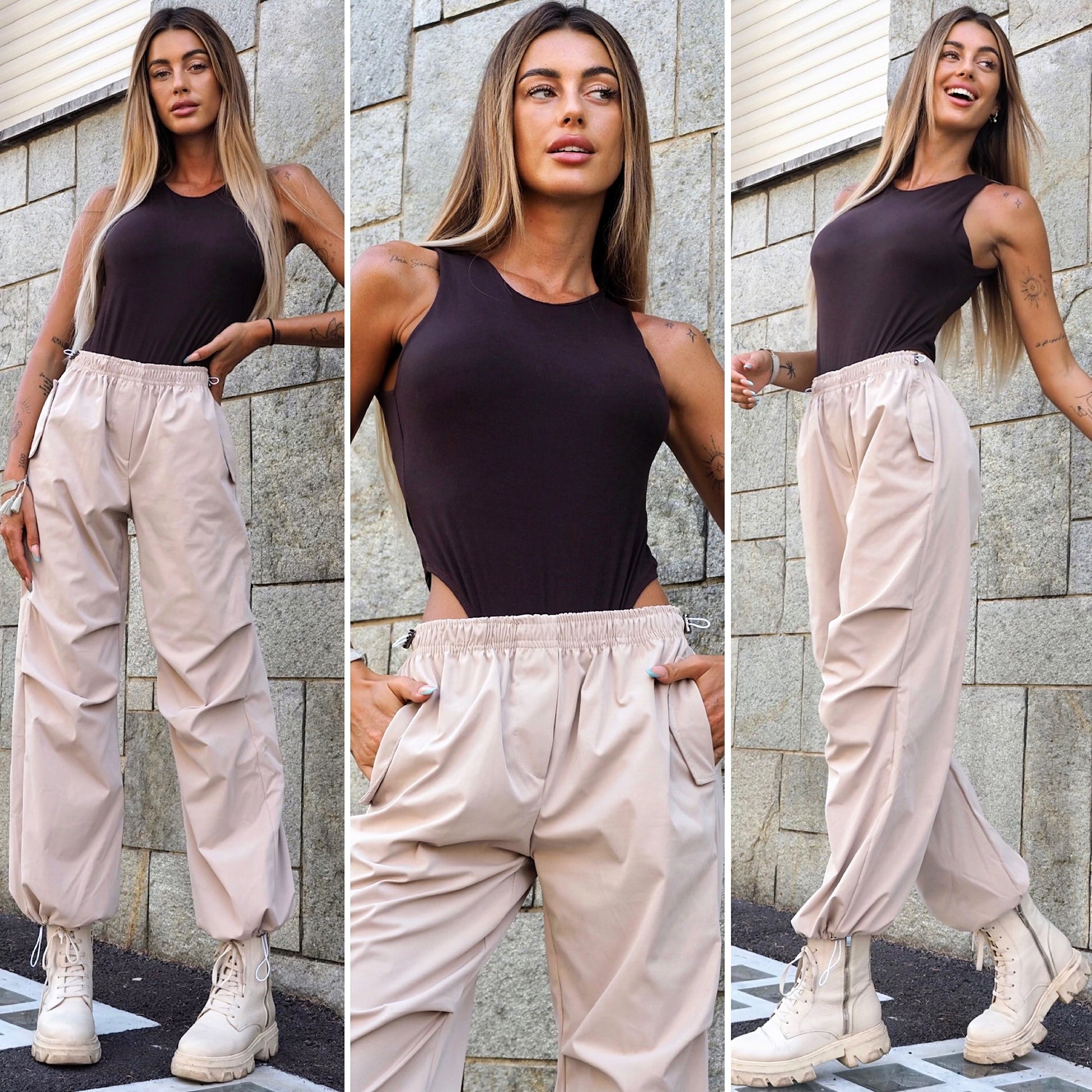 Pantalone beige cargo - R.a. Boutique 