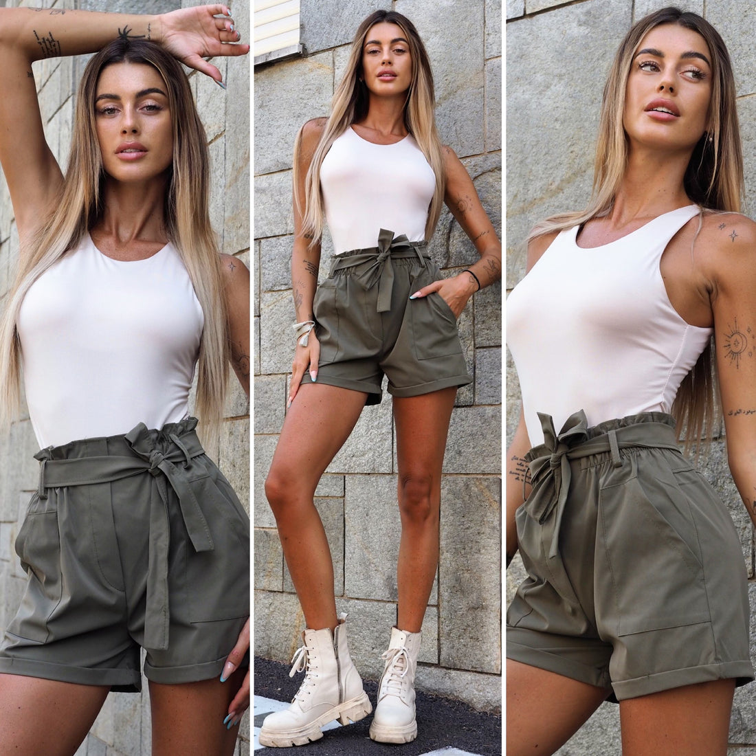 Short con fiocco verde militare - R.a. Boutique 