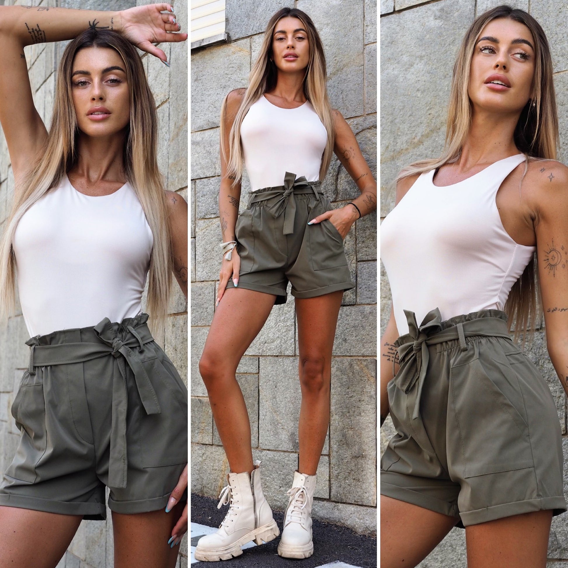 Short con fiocco verde militare - R.a. Boutique 