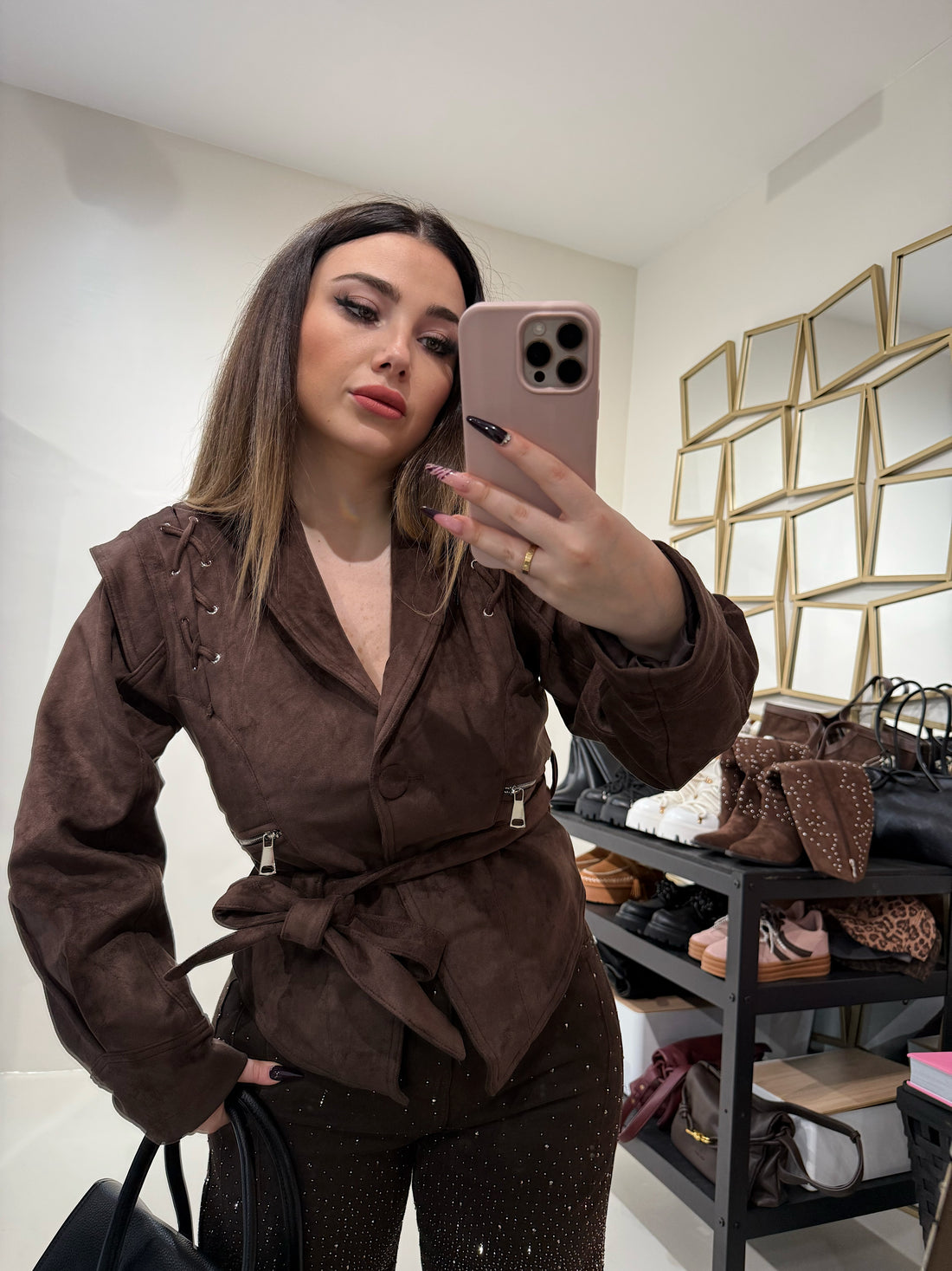 Giacca in Suede con Cintura - R.a. Boutique