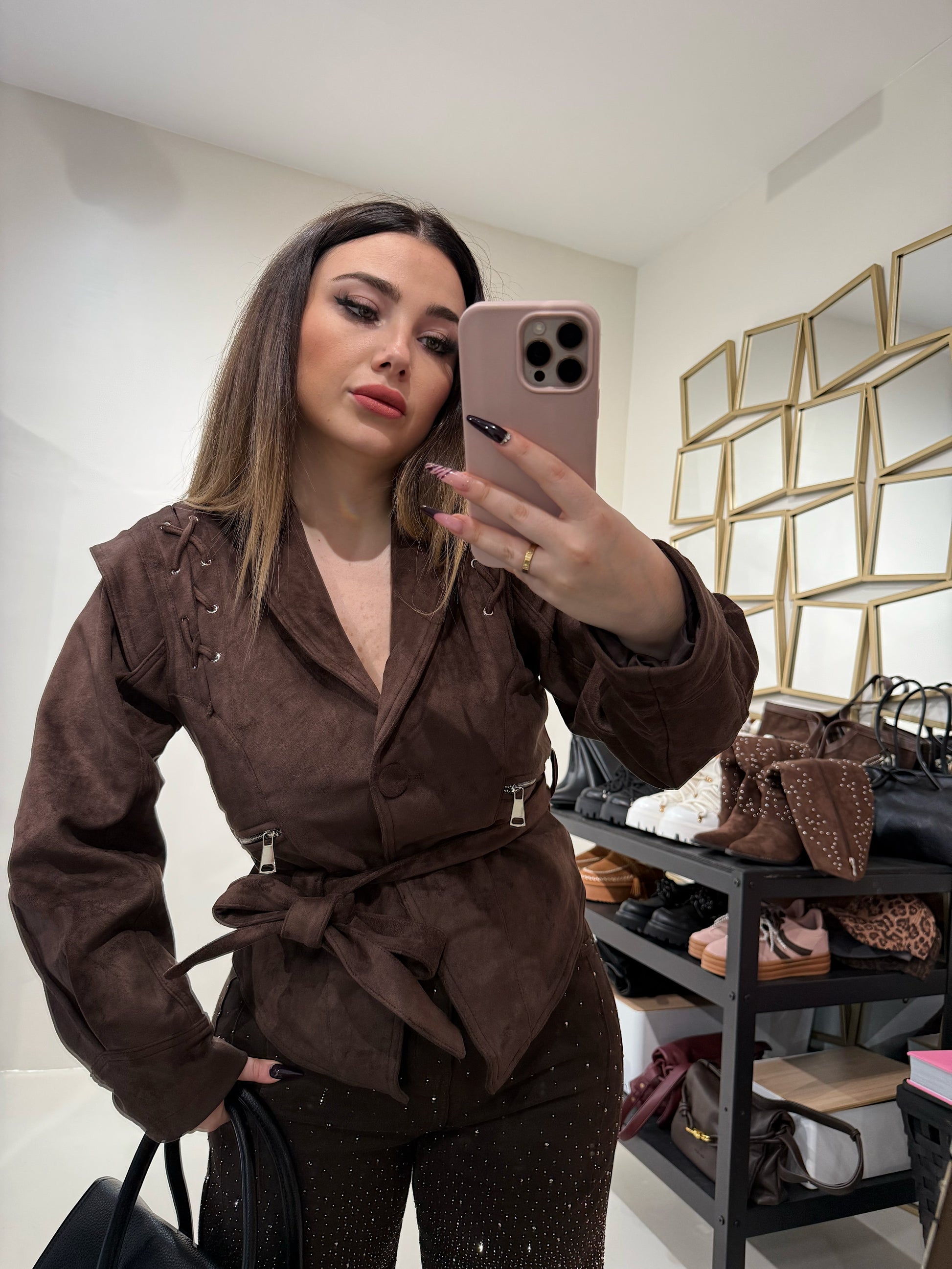 Giacca in Suede con Cintura - R.a. Boutique