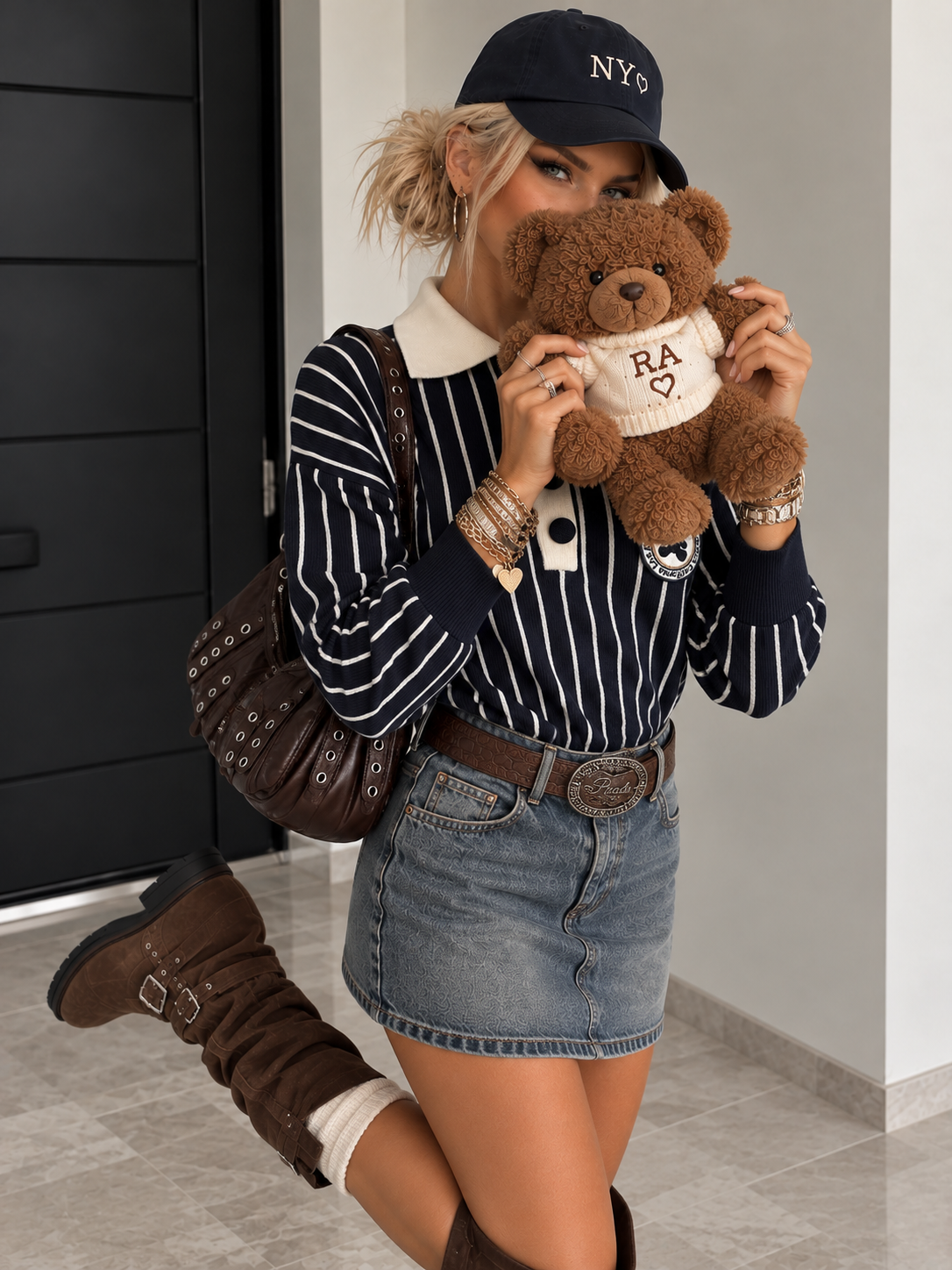 Maglia Polo Teddy a Righe Blu - R.a. Boutique
