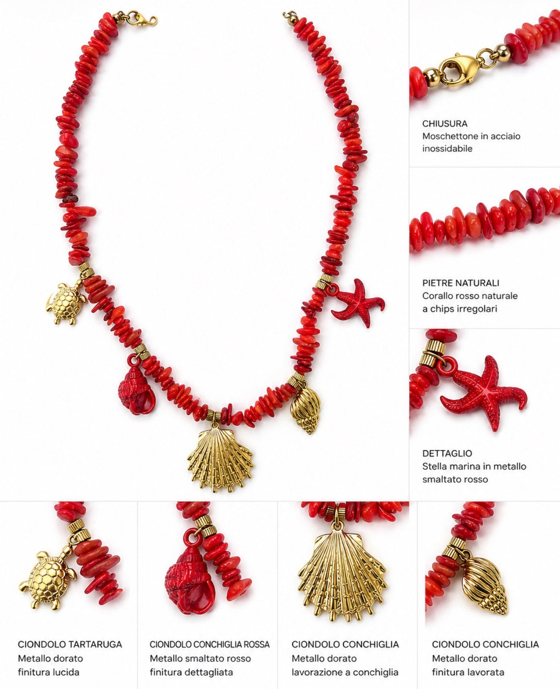 Collana Mare Rosso con conchiglie - R.a. Boutique