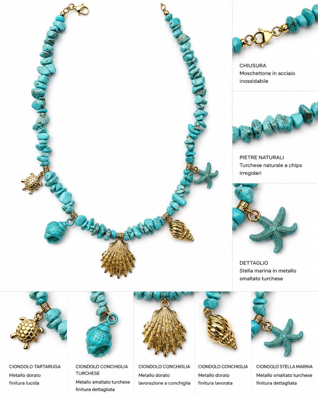 Collana Mare Turchese con conchiglie - R.a. Boutique