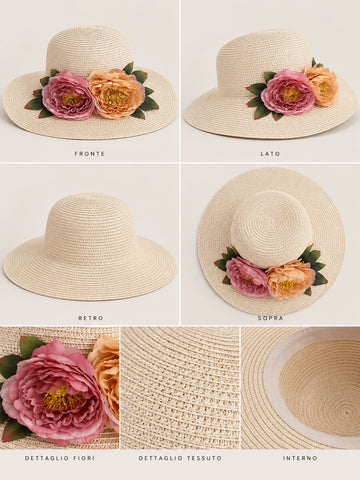 Cappello beige con fiori