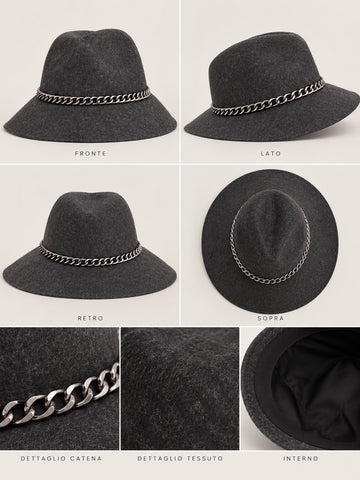 Cappello grigio con catena