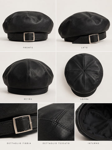 Cappello nero in ecopelle con fibbia quadrata