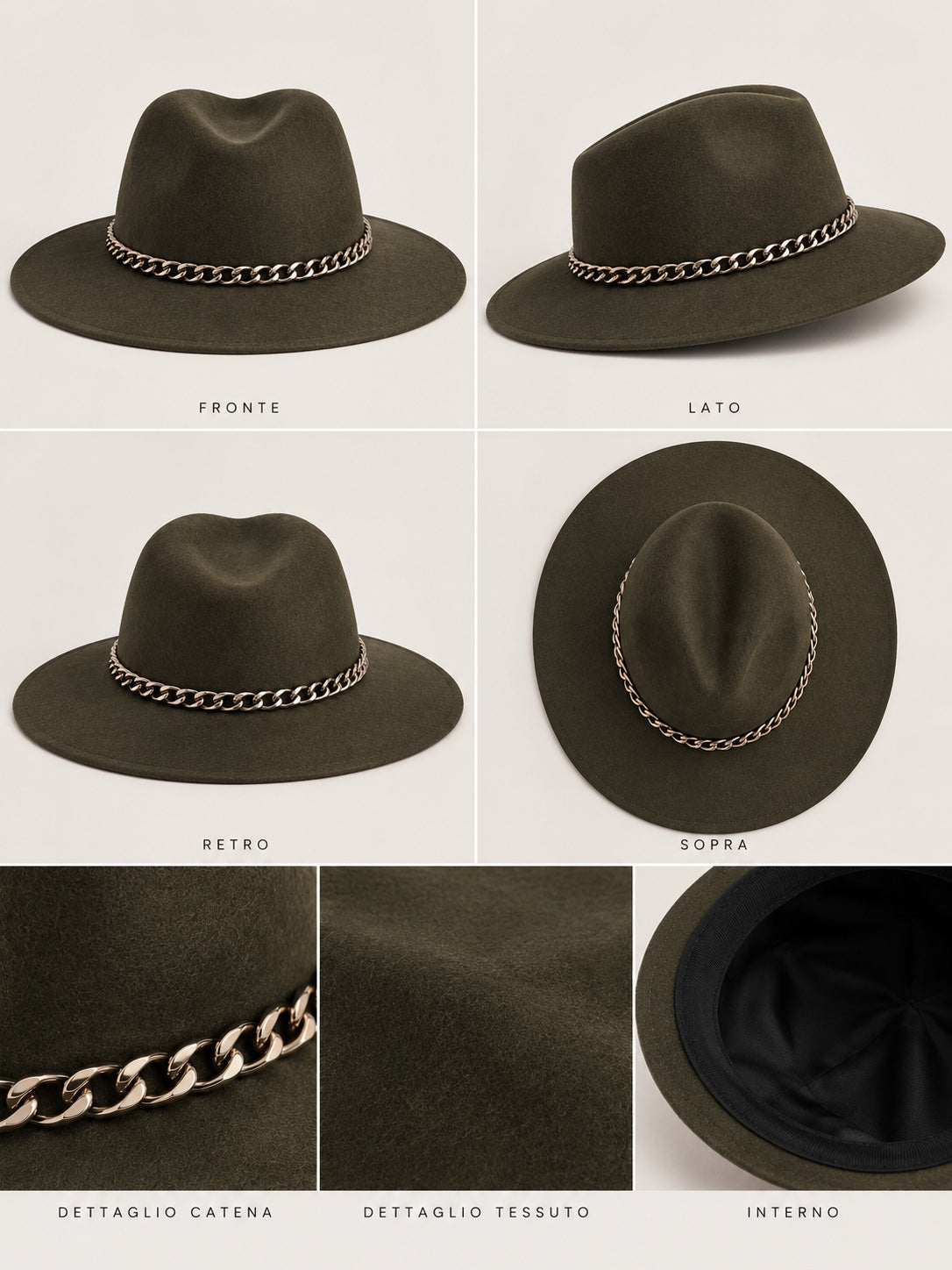 Cappello verde militare con catena