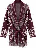 Cardigan Bandana con Frange e Cintura – Bordeaux - R.a. Boutique