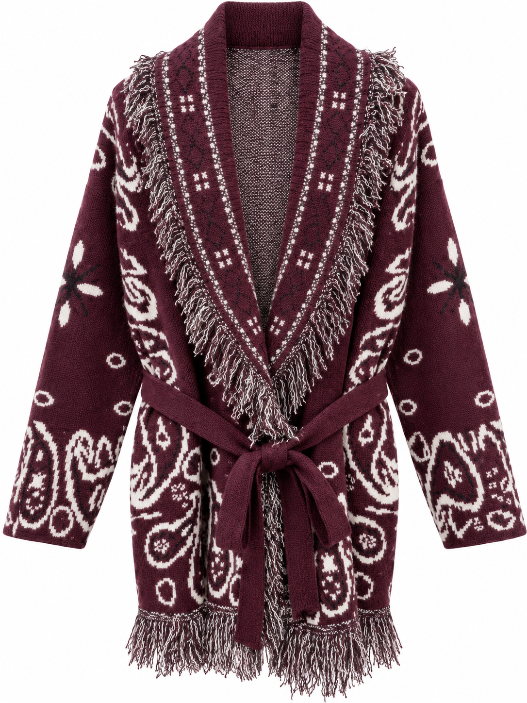 Cardigan Bandana con Frange e Cintura – Bordeaux - R.a. Boutique