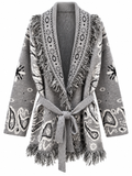 Cardigan Bandana con Frange e Cintura – Grigio - R.a. Boutique