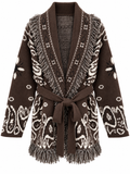 Cardigan Bandana con Frange e Cintura – Marrone - R.a. Boutique
