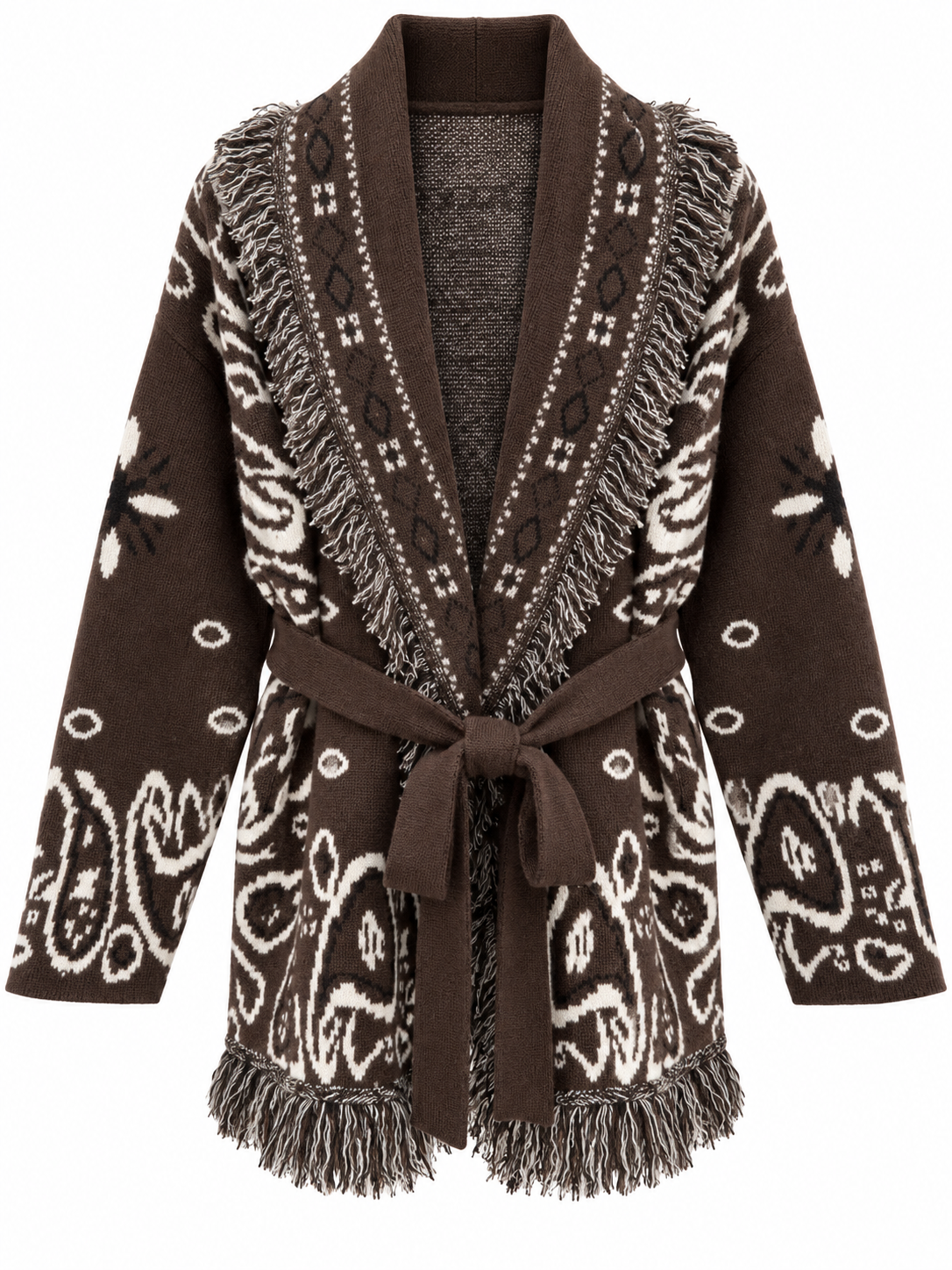 Cardigan Bandana con Frange e Cintura – Marrone - R.a. Boutique