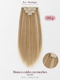 Extension lisce 150 g, 60 cm, 7 fasce con clip – Bianco caldo con meches #22H60 – R.a. Boutique