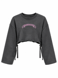 Felpa Crop Grigia con Stampa Rosa e Lacci Laterali - R.a. Boutique