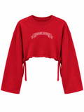 Felpa Crop Rossa con Stampa Bianca e Lacci Laterali - R.a. Boutique