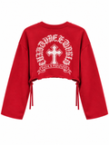 Felpa Crop Rossa con Stampa Bianca e Lacci Laterali - R.a. Boutique