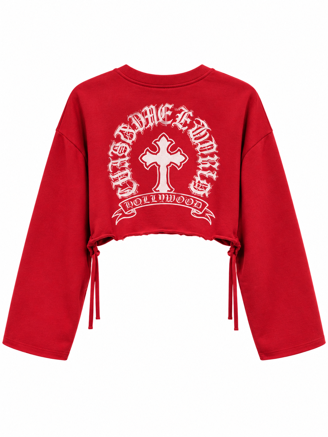 Felpa Crop Rossa con Stampa Bianca e Lacci Laterali - R.a. Boutique