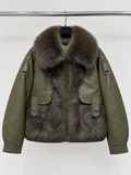Giaccone Verde Militare Effetto Pelle con Collo e Inserti in Pelo - R.a. Boutique