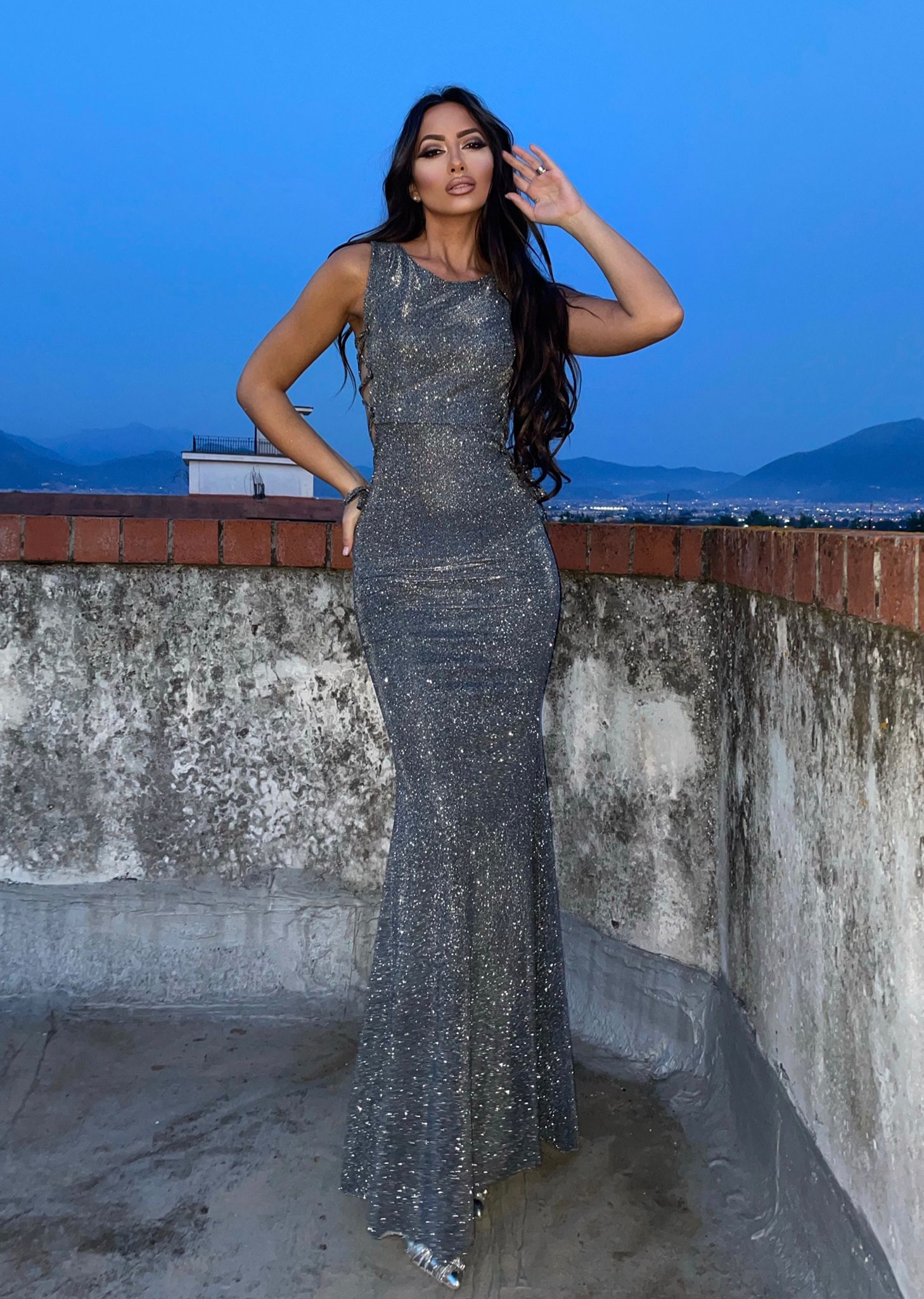 Abito a sirena glitter argento - R.a. Boutique 